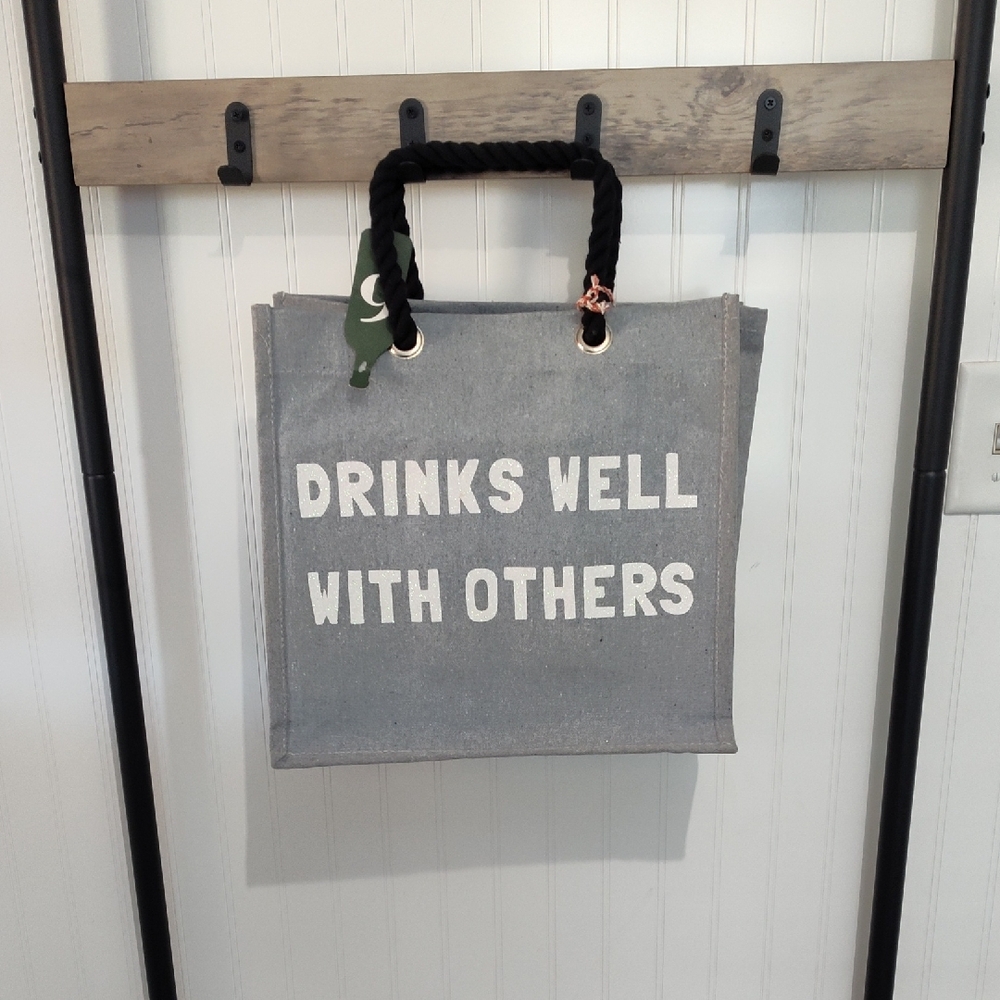 NWT Gray Wine Tote Bag with Black Handles